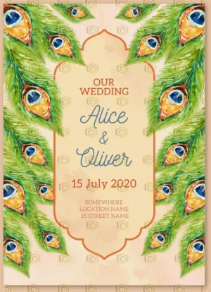 Wedding Invitation Template With A Peacock Design